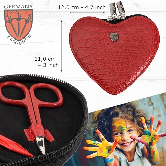 3 Swords Germany - Brand Quality 5 Piece Manicure Pedicure kit Set for Kids - Children - Toddlers with Special Scissors (Round tip) Fashion Leather case in Gift Box, Made by 3 Swords (03751)