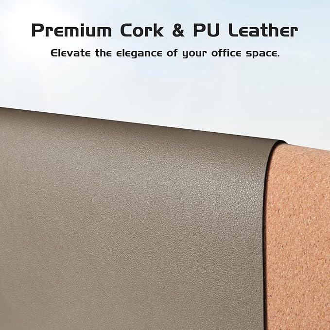 Aothia Dual-Sided Desk Pad - Leather Desk Mat, Natural Cork Desk Pad Protector, Large Mouse Pad for Desk, Waterproof Desk Blotter Pad, Desk Writing Pad for Office Work/Home, Coffee (37.8"x17")