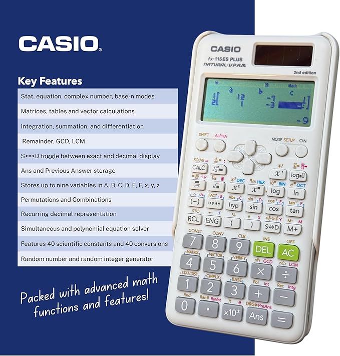 Casio fx-115ES Plus 2nd Edition – Advanced Scientific Calculator | 280+ Functions, Natural Textbook Display℠ | Ideal for Math, Science, Engineering & Statistics