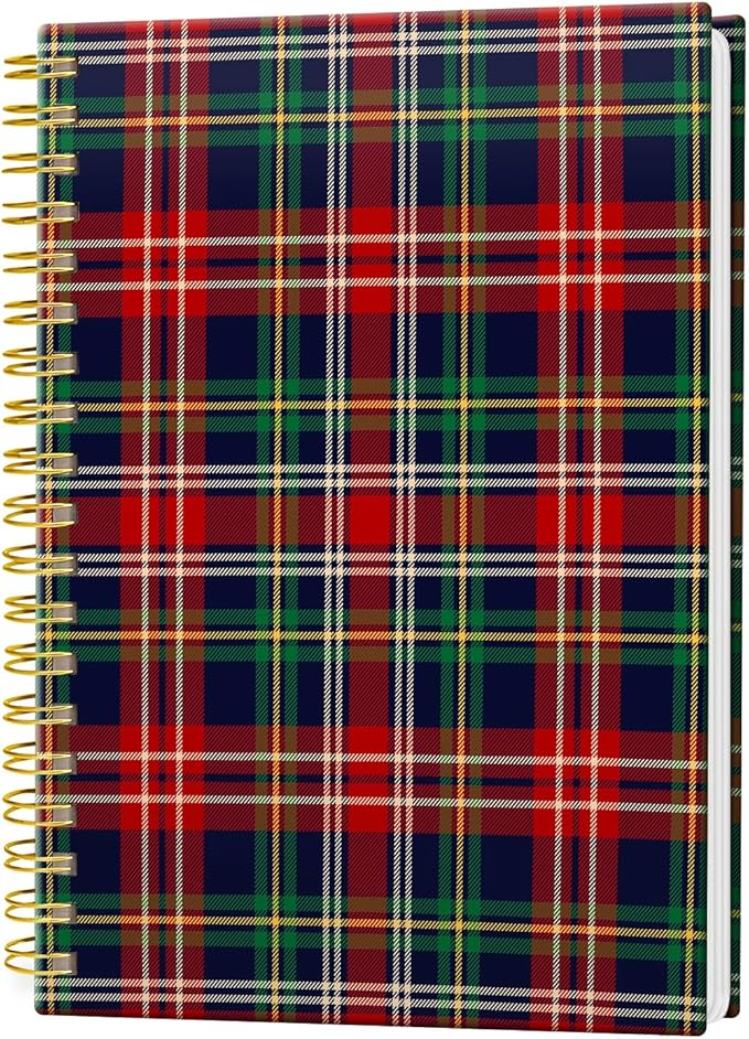 Spiral Journal Notebook, Hardcover Lined Journal for Women, Medium 6 x 8.4 in, 120 Pages Thick Paper, College Ruled Notebook for Writing, Work, Office, and School,Colorful Plaid Tartan