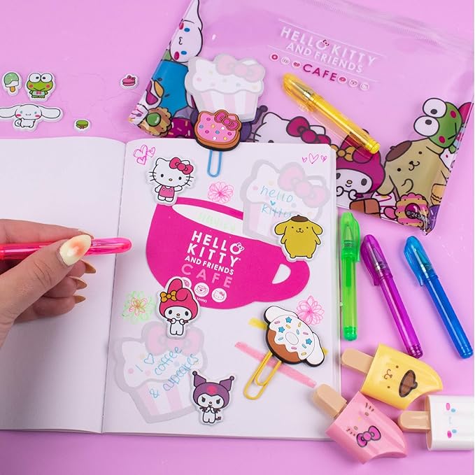 Hello Kitty 22-Piece Kawaii Stationery Set, Cute School Supplies, Sanrio Accessories, Includes Notebook, Squishy Stickers, Sanrio Pens, Travel-Friendly, Easy Storage, Collectible, Unisex, Ages 4+