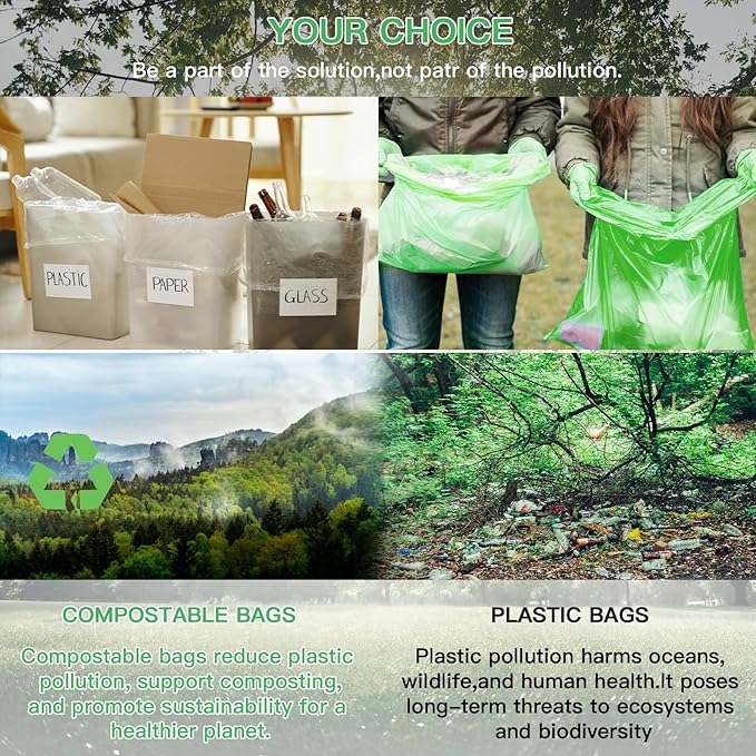 Small Trash Bags Biodegradable 1.6-Gallon - Clear Green Bulk 100 Counts Easy Tearing Compostable Mini Garbage Bag Ultra Strong Unscented Waste Basket Liners for Pet Garden Home Inwaysin