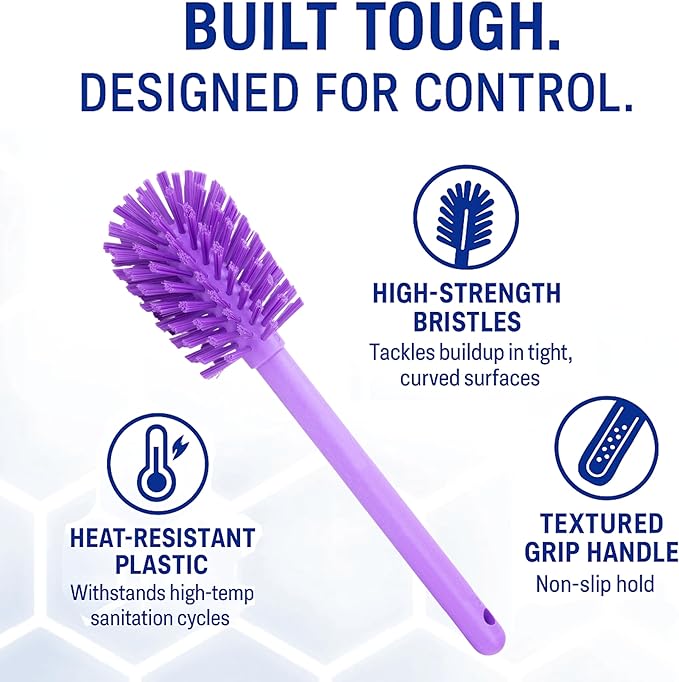 SPARTA Large Water Bottle Brush Ideal for Wide-Mouth Jars, Bottles and Tumblers, Dishwashing Tool with Handle for Home and Commercial Kitchens, Plastic, 12 Inches, Purple, (Pack of 6)