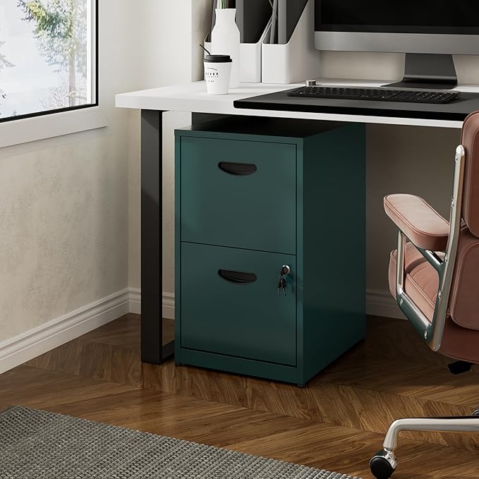 2 Drawer File Cabinet with Lock, Office File Cabinet with Drawers for Under Desk, Small Filling Cabinet for Home Office, Green, Assembly Required
