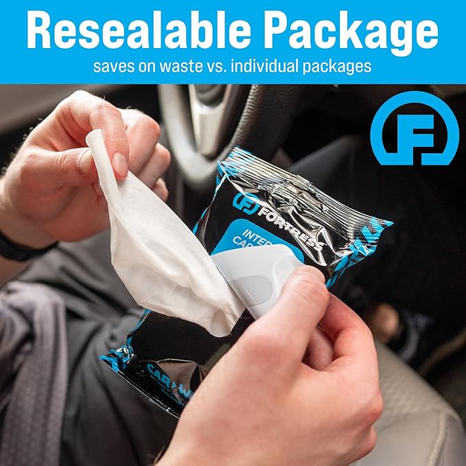 Fortress Car Interior Wipes (25 ct, Pack of 16) for Car Interior Cleaning, Dashboard, Seats, Detailing, and Steering Wheel [Travel Size] Skin-Safe Car Interior Cleaner Supplies