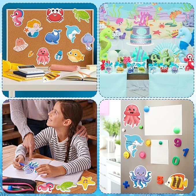 600Pcs Ocean Animal Sticky Notes, Cute Turtles Crabs Jellyfish Fish Sticky Notes Sea Animal Sticky Notepad Under The Sea Self Sticky Memo Pads for Ocean Party Favors Home Office School Supplies