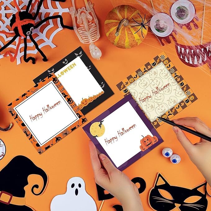 9 Pieces Halloween Sticky Note Self-Adhesive Halloween Post It Notes with Spider Pumpkin Bat Eyeball Halloween Memo Notes for Halloween School Office Home Students Teachers Presents 50 Sheets Each