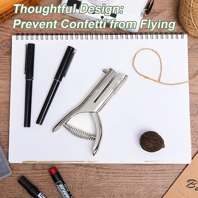 Heavy Duty Hole Punch Single One Hole Puncher Paper Hole Punch Long Reach Reduced Effort 2 Inch Deep Throat Hand Alloy Punch for ID PVC Cards 5 Inch Tall 25 Sheet Capacity(1 Pc,1/8 Inch Hole)