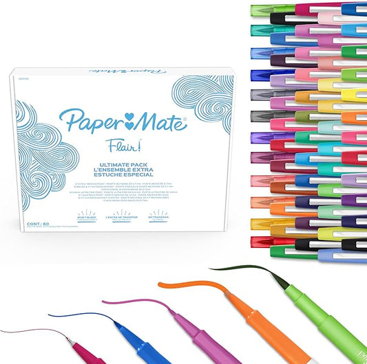 Paper Mate Flair Felt Tip Pens Ultimate Pack, Features 5 Different Types of Pens, Assorted Colors, 60 Count