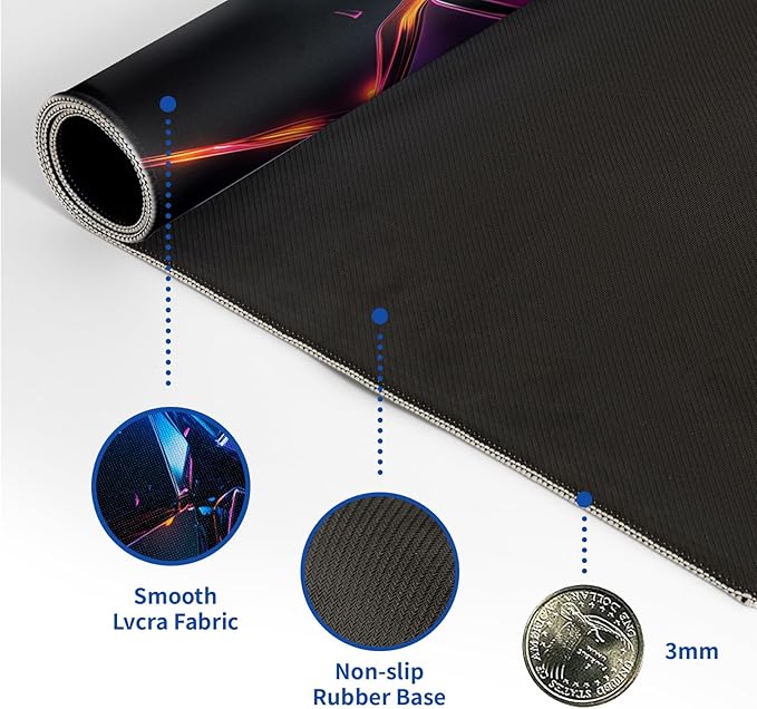 Stylish Geometric Mouse Pad Abstract Black Mouse Pad 31.5x11.8 Inch Geometric Texture Non-Slip Rubber Base Large Mousepad Stitched Edges Keyboard Mouse Mat Desk Pad for Office and Home