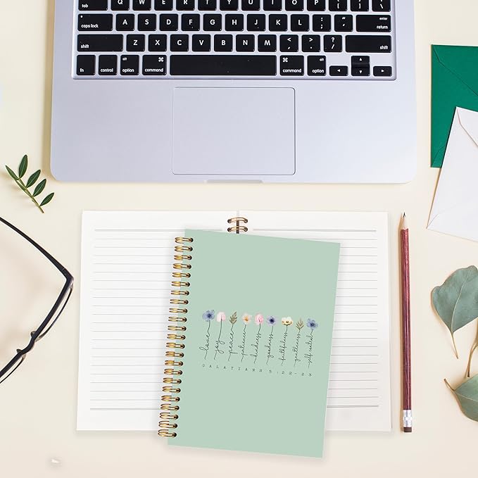 BearCake Boho Floral Christian Notebook Journal,spiral Bible Notebooks for Note Taking,Christian Gifts for Women, Bible Journaling Notebook,Bible 5:22-23 Hardcover Spiral Notebook 5.5x8.3 green