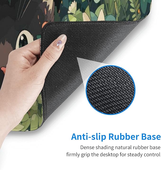 Cat Hiding in Flowers Large Mouse Pad, Anime Style Gaming Desk Mat, XL Keyboard Desk Pad Mat for Desktop, 31.5"x11.8" Non-Slip Base Big Mousepad with Stitched Edges