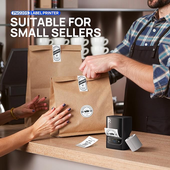 POLONO PM220S Label Maker Machine with Tape, Bluetooth Thermal Label Printer, Portable Sticker Printer,Chocolate Dark