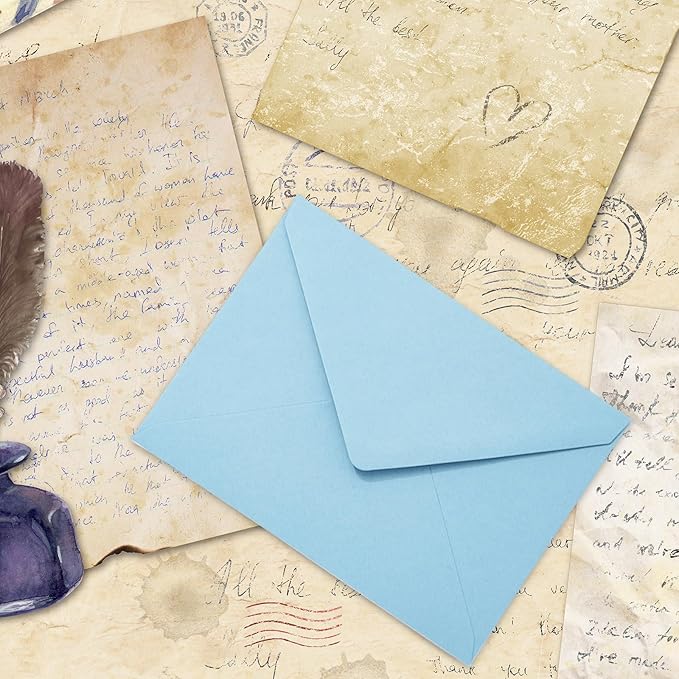 Whaline 50Pcs A7 Summer Invitation Envelopes Set Baby Blue Greeting Card Envelopes V-Flap Gift Card Sleeves for Mailing Envelope Sending Card, 7.3x5.3 Inch