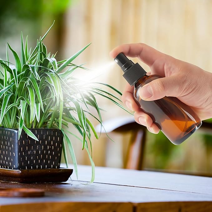 Dark Amber Glass Spray Bottles 4 oz, Small Empty Spray Bottles for Essential Oils, Fine Mist for Face, Hair, Plants, Travel, Perfumes, Cleaning Solutions - 4 Pack