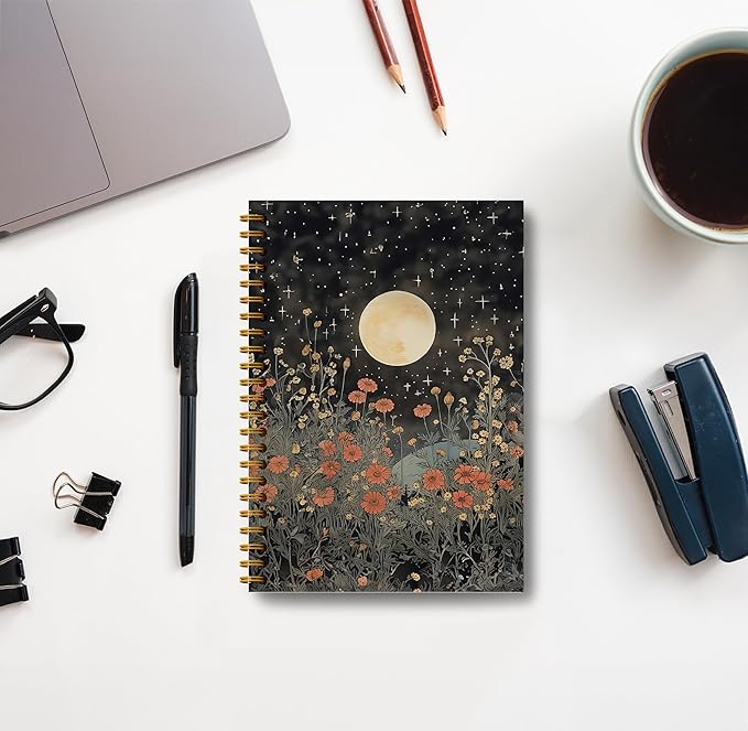 Vintage Witch Notebook Journal - Moon Notebook Journal 5.5×8.3, Floral Witch Gifts, Gothic Spiral Journal Notebook, 164 Pages, Spiral Witch Journal, Journals for Writing with Sun's and Moons