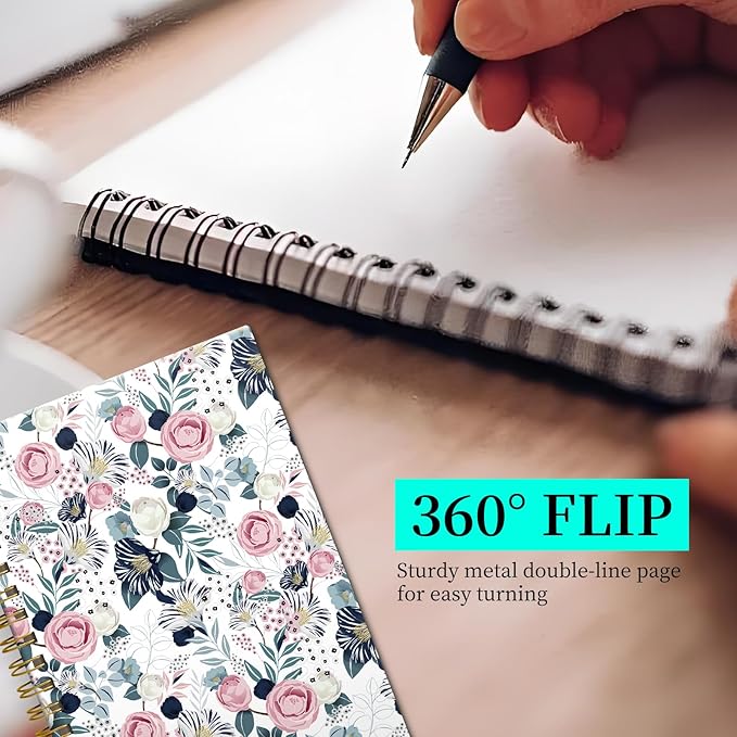Spiral Notebook Journal for Women Men, A5 Hardcover Journal, 120 Pages Thick Paper, College Ruled Writing Notebook for School, Work & Office 8.3'' × 5.9''(Watercolor Rose Floral)