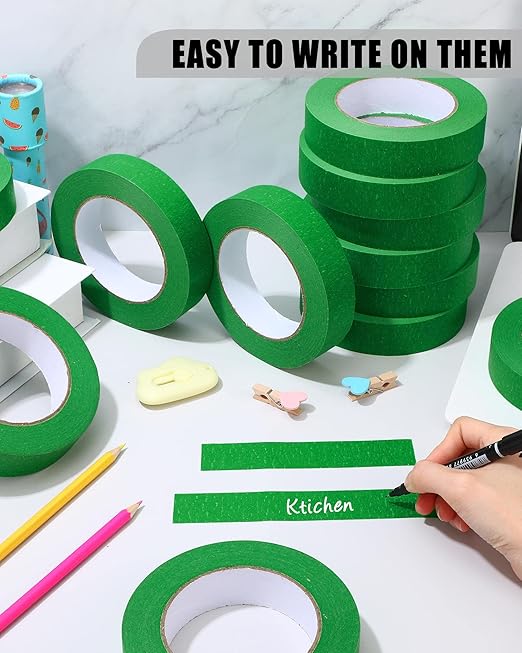 Fainne 20 Pcs Green Painters Masking Tape Bulk 1 Inch x 55 Yard, General Purpose Paint Band Removable Adhesive Tape Multi Surface Roll for Painting Labeling School Supplies