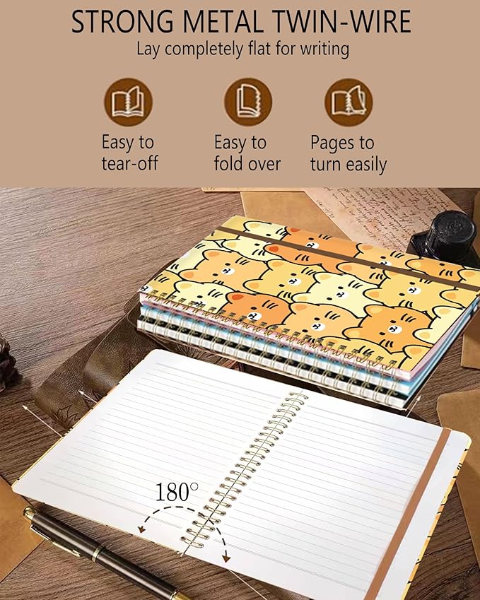 Spiral Journal Notebook, A5 Cute Notebooks for Women Men, College Ruled Hardcover Notebook for Work & Note Taking, 60 Pages Double-Wire Journals for Writing, Cute Colorful Cats