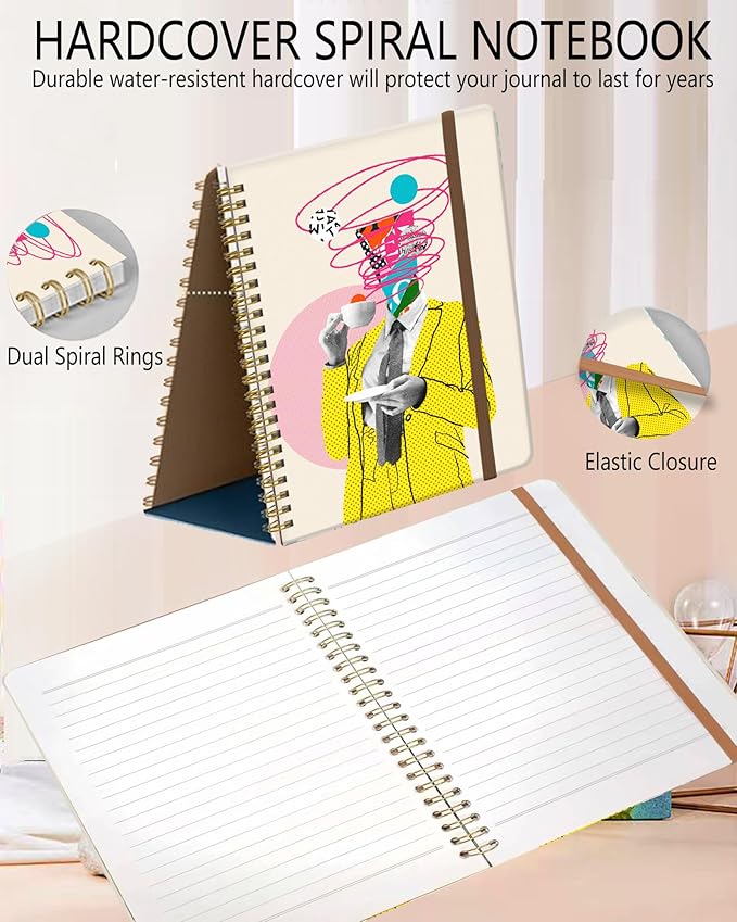 Spiral Journal Notebook, A5 Cute Notebooks for Women Men, College Ruled Hardcover Notebook for Work & Note Taking, 60 Pages Double-Wire Journals for Writing, Cute Thinker
