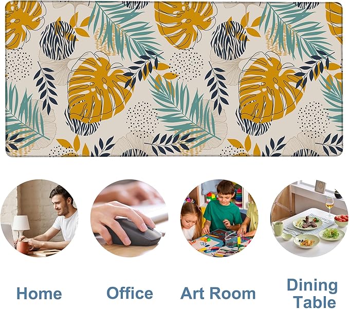 Large Mouse Pad Palm Leaves Gaming Desk Pad Computer Keyboard Non-Slip Waterproof Mouse Mat with Rubber Base and Stitched Edges Entertainment Office Writing Desk Mat 35.4 x 15.7 Inches