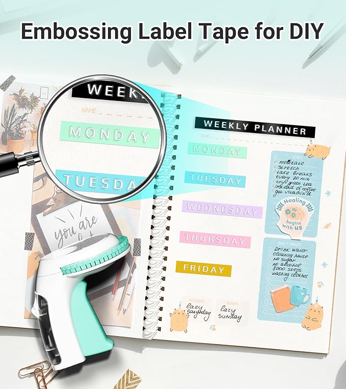 Embossing Label Maker Machine with Tapes, Retro Manual Label Maker Embossed, Vintage Embosser with 10 Rolls Macaroon 3D Embossing Label Tapes for Kid DIY Home School Supplies, Gifts