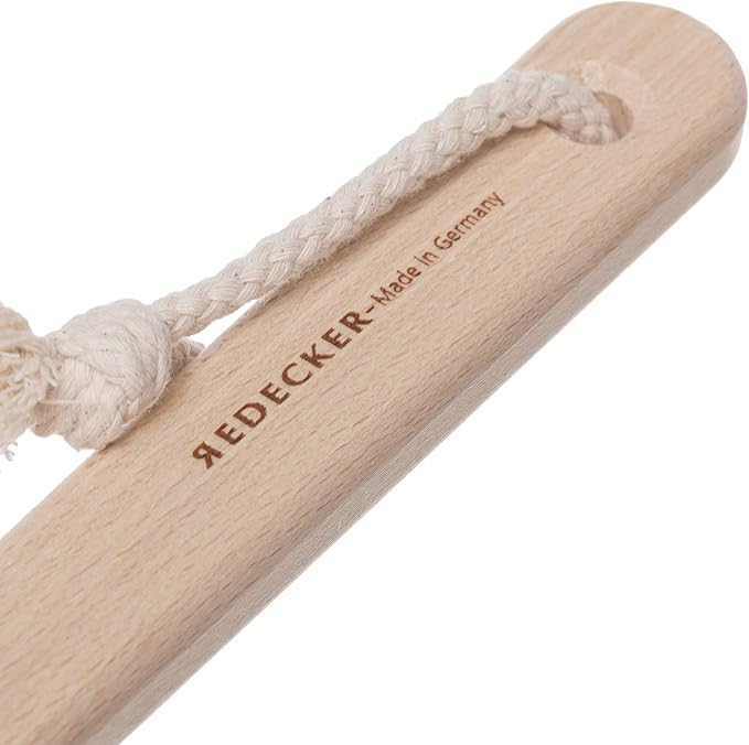 REDECKER Beechwood Bath and Shower Brush - Boar Bristle Back Brush Shower - 17-3/4 inch Handle for Hard-to-Reach Areas - Natural Pig Bristle Fibers Remove Dead Skin - Long Handled Bristle Shower Brush