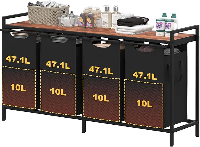 Heybly Laundry Hampers, Laundry Basket with Large Desktop Sorter for Laundry Room organization, Bathroom and Dorm Laundry Bags on Storage Shelf, Walnut HLH004WB