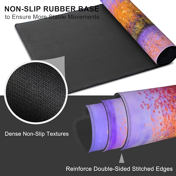 Mouse Pad, Large Colorful Autumn Trees Desk Mat, Extended Non-Slip Gaming Keyboard Mousepad Desk Pad, Thick Stitched Edges Waterproof Mouse Mat 31.5"x15.7" (Fall Nature Landscape Oil Painting)