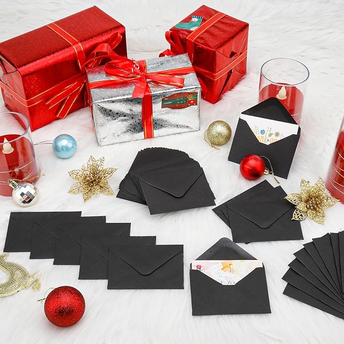 100 Pack 4 x 2.75" Mini Envelopes 120GSM Black Gift Card Envelopes Bulk Small Paper Gift Card Sleeves Greeting Card Business Card Tiny Envelope Pockets for Card & Invitation