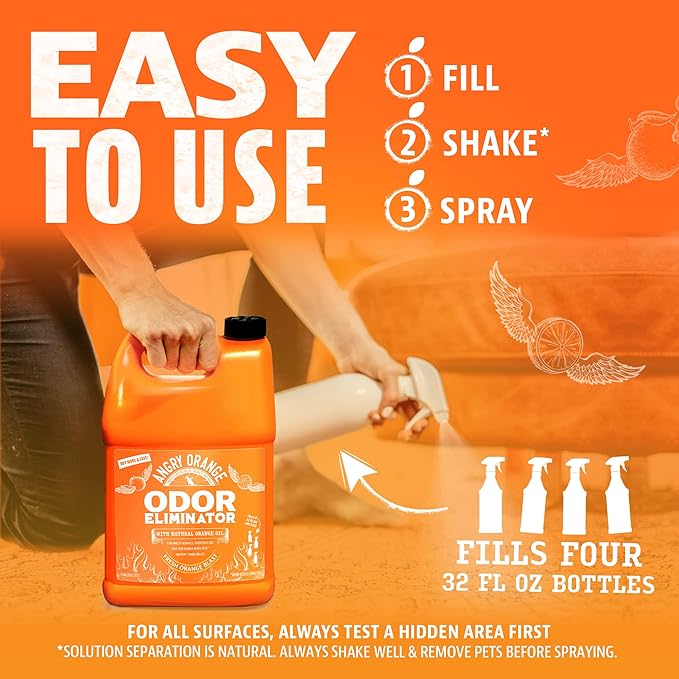 ANGRY ORANGE Pet Odor Eliminator – Citrus Concentrate (8 oz, Makes 128 oz) + 1 Gallon Cleaner for Dog and Cat Urine, Stains, and Odors