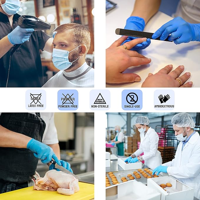 Safe Health NITRO-V Nitrile-Vinyl Synthetic Exam Disposable Gloves, Latex Free, Powder Free, Blue, Case of 1000, Large, Medical Grade, Clinic, Nursing, Food, Hair Salon, Cleaning, Housework