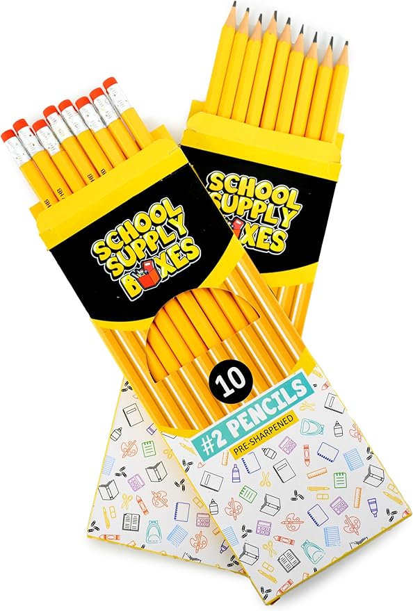 School Supply Boxes | 10 ct. Wooden Pencil Pack | 6 Packs | Pre-Sharpened No. 2 Wooden Pencils | 60 Total Pencils