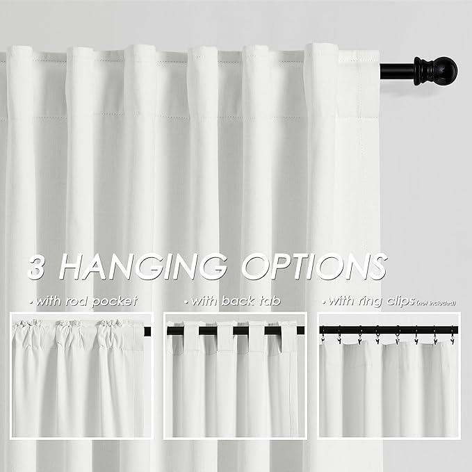 Off White Linen Curtains 90 inch Length 2 Panels Set for Bedroom Thermal Insulated 100% Blackout Linen Drapes Back Tab Neutral Rustic Modern Farmhouse Room Darkening Curtain 52x90