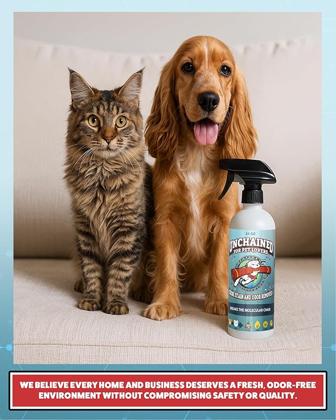 Truck Mount Forums Unchained Pet Urine Stain & Odor Remover Spray – Oxygen-Based Cleaner, Professional Strength for Carpets, Concrete, Furniture, Upholstery – 24oz