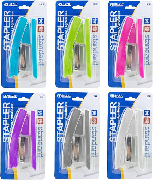 BAZIC Desktop Stapler Standard (26/6), 20 Sheets Bright Color Desktop Staplers for Home Office School, 24-Pack