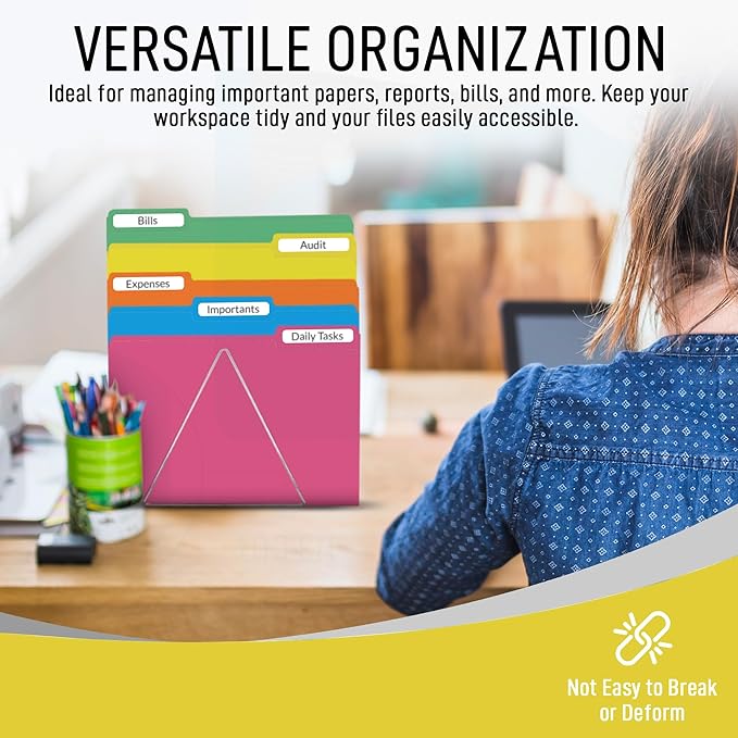 Yellow File Folders, 1/3-Cut Tabs, Letter Size, 12-Pack – Durable Office Filing Folders for Documents, Papers, and Organization