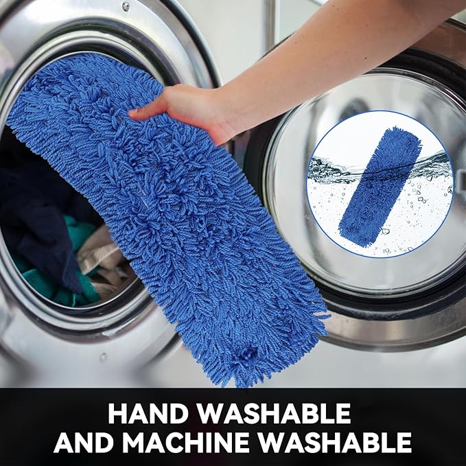 Commercial 36 Inch Dust Mop Head: Replacement Heavy-Duty Sweeper and Janitorial Industrial Dust Mop Head for Floor Cleaning, Office, School, Restaurant, Hospital (Blue - 6 Pack)