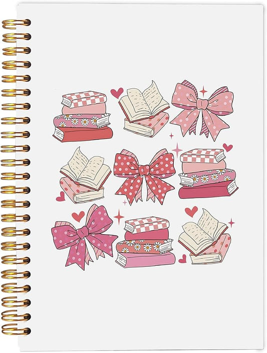 Coquette Pink Bow Notebook Journal, Preppy Book Aesthetic Journal for Note Taking, Book Lovers Gifts, Preppy Gifts for Women, Pink Office Supplies, Spiral Notebook 5.5x8.3 Inch