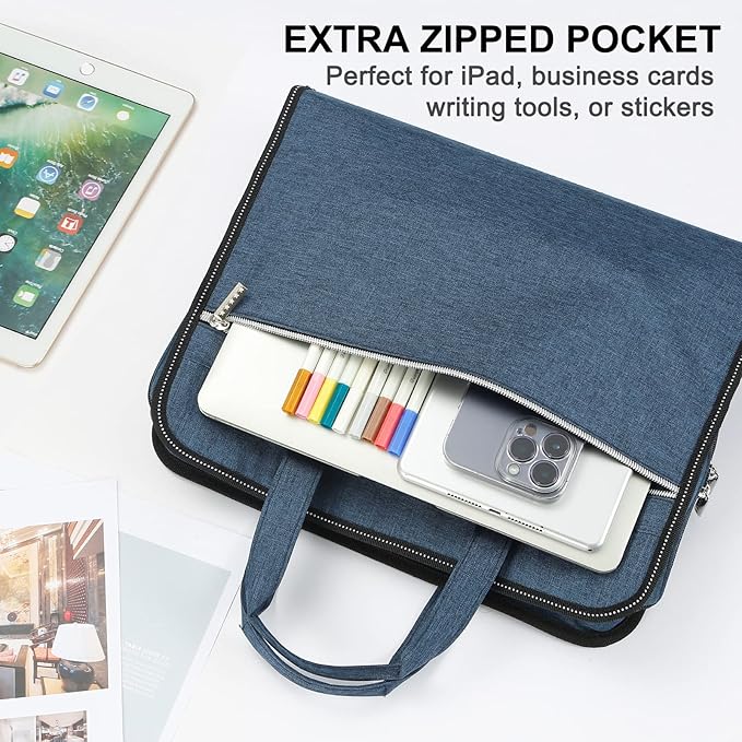 SEEKIND Accordian File Organizer with Handle,26 Pockets Expanding File Folder, Portable Cloth Document Organizer Accordion File Keeper for Letter Size / A4 File, for Office, School-Teal