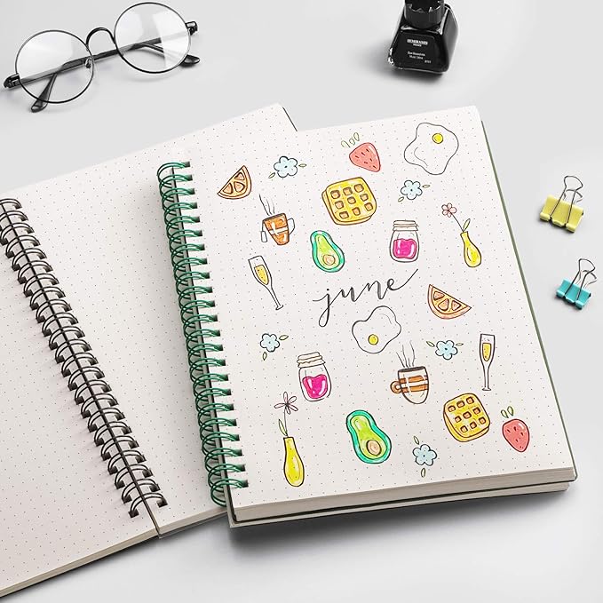 EMSHOI Dotted Journal Spiral Notebook 7.48" x 10.15" - 2 Pack 320 Pages 100gsm Thick Paper, B5 Dot Grid Notebook, Plastic Hardcover Journals for Writing Drawing Women Men Work School Supplies