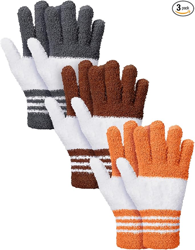 Patelai 3 Pairs Microfiber Plant Dusting Gloves Leaf Cleaning Gloves for Indoor Plants, Blinds, Furniture, House (Large,Gray, Orange, Brown)