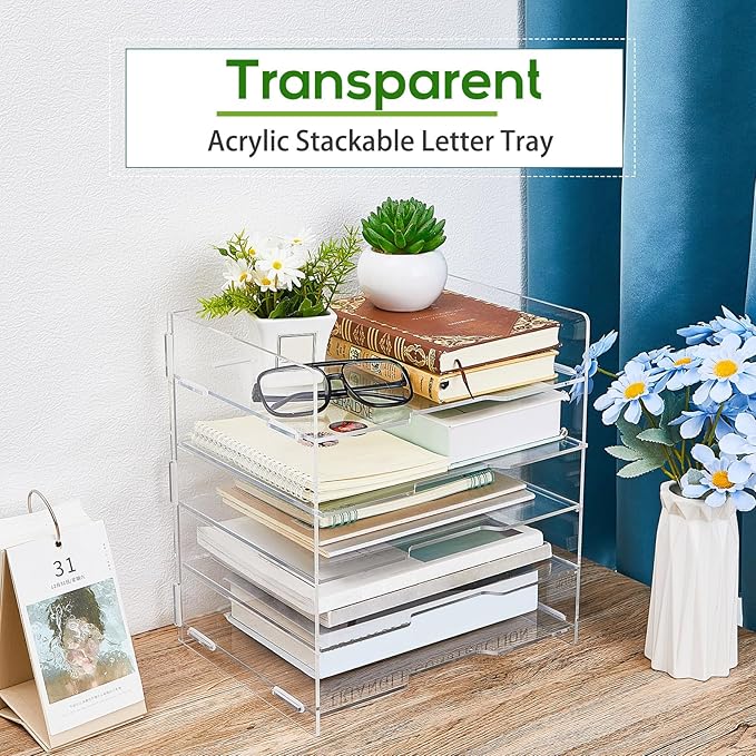 5 Tiers Acrylic Paper Organizers Office Desk Organizers and Accessories Paper Organizer for Desk Clear Office Organization and Storage for School Desktop Organization(1 Pcs,13.58 x 12.6 x 9.45 Inch)