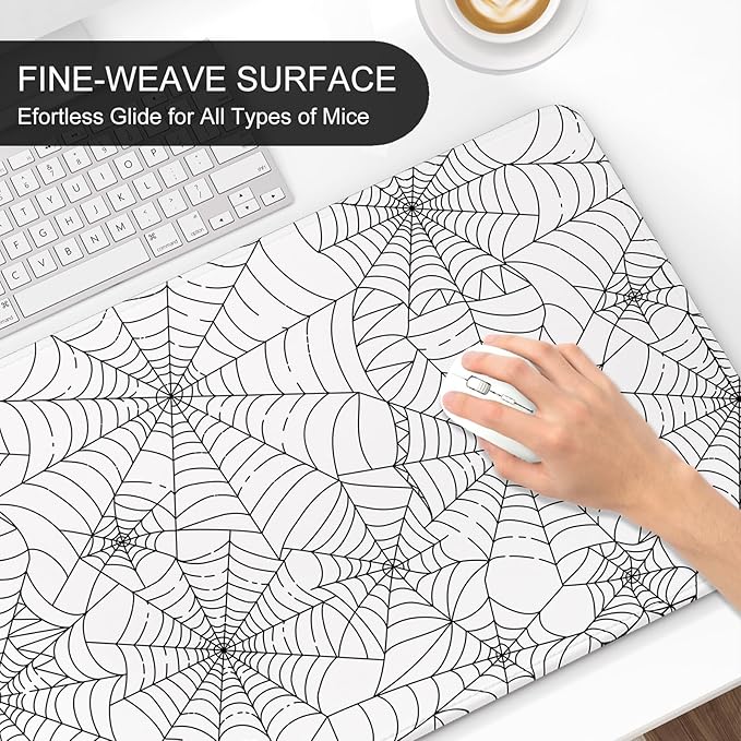 Auhoahsil Desk Mat, Ultra Large Mouse Pad, XXL Gaming Mousepad, Pretty Desk Pad, Big Extended Full Size Desktop Desk Matt for Keyboard, Laptop & Computer, 35.5 x 15.7 in, White Goth Spider Web