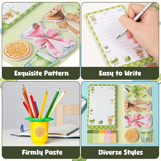 B1ykin Sticky Notes Set, Dirty Martini Self-Stick Notes Pad Teacher Appreciation Martini Lovers Gifts, Self-Adhesive Writing Memo Pages Sticky to Do Notepad for Kids Employee School Office (Martini)