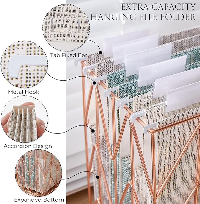 Y YOMA Letter Size - 6 Pack Extra Capacity Hanging File Folders with Pocket Accordion Decorative File Folder Cute Expandable Folder for Office Home with 1/5-Cut Adjustable Tabs, Printing Cloth Pattern