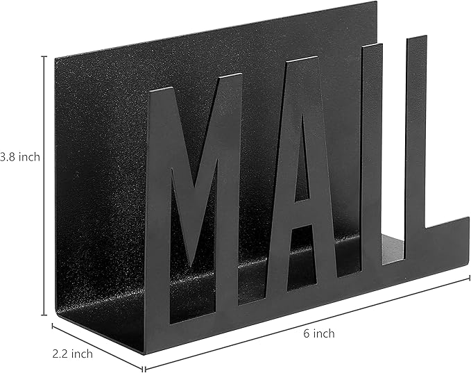 MyGift Modern Black Metal Mail Holder Countertop Organizer with Cutout Mail Lettering Design, Office Desktop Envelope and Document Storage Rack