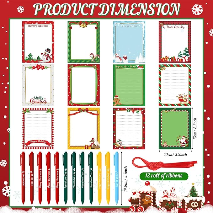 36 Pcs Christmas Sticky Notes with Pen and Ribbon Winter Theme Notepads Santa Snowman Gingerbread Christmas Self Adhesive Memo Pads for Xmas Holiday School Office Home Supplies