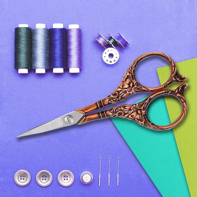 BIHRTC 4.5Inch Vintage Crochet Embroidery Scissors Small Sharp Pointed Stainless Steel Scissors for Sewing Craft Needwork Needpoint Artwork DIY Tool Scissor Bronze Scissor