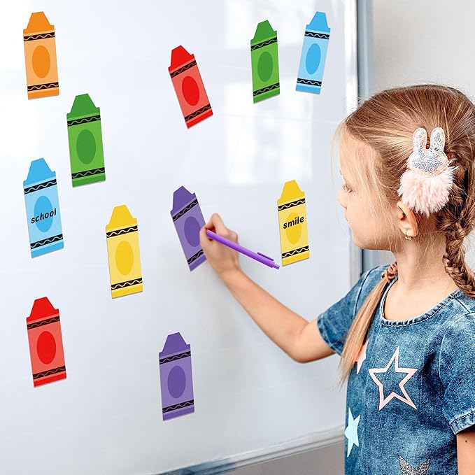 Bright Colors Sticky Notes - 72pcs Cute Crayon-Shaped Super Self Sticky Strong Adhesive Pastel Note Pads Pens Ribbon Set Sticking Power Memo Stick Pads Back to School Supplies Office Products